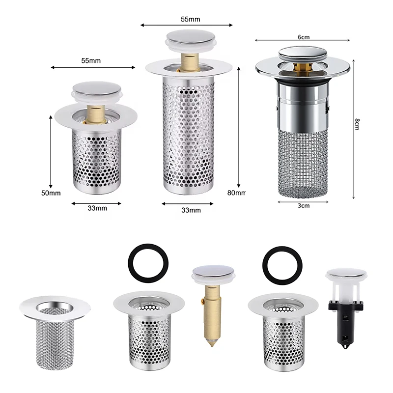 Washbasin Plug Anti Odor Pop-Up Bounce Core Basin Stopper Hair Catcher Shower Sink Strainer Stainless Steel Filter Bouncing Core