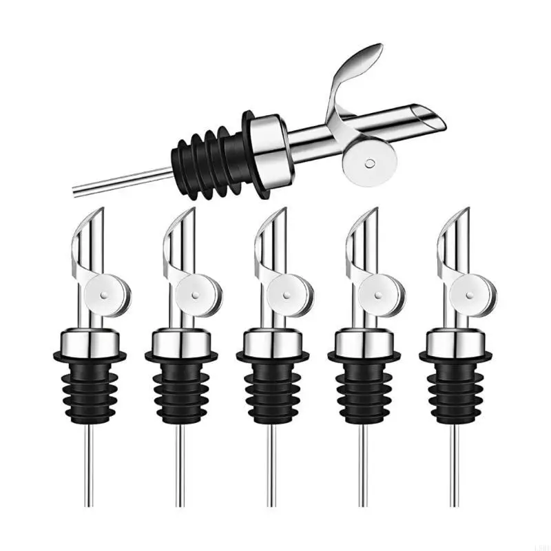L9BE 6 Pcs Weighted Stainless Steel Bottle Pourers Closing Oil Dispenser Spouts for Pouring Wine Vinegar Syrups