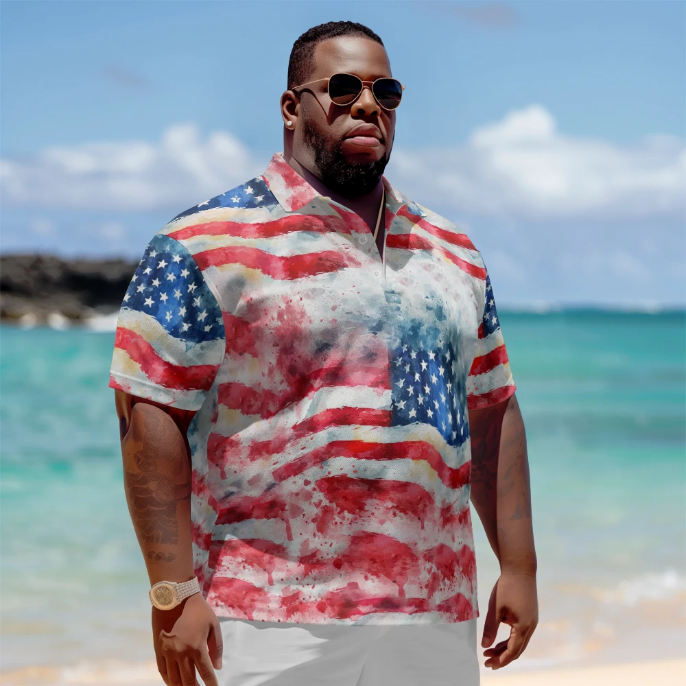 

1 men's plus size polo shirt with bright summer national flag print and casual lapel button suitable for shopping and golf