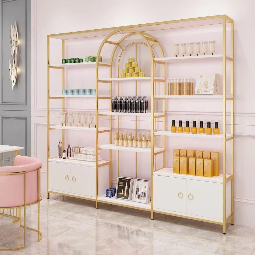 Customized beauty salon display cabinet, cosmetics skin care products display stand, bag cabinet, shelf shelf, multi-layer
