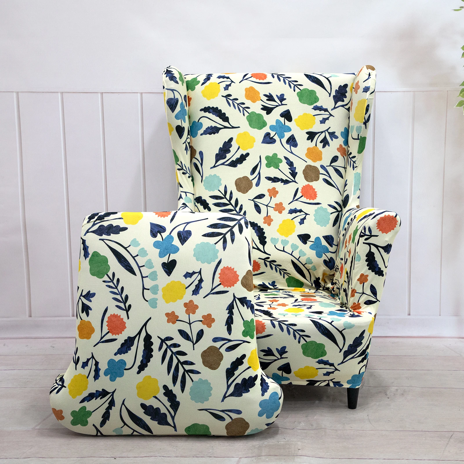 Stretch Wingback Sofa Slipcover Floral Print Armchair Protector Couch Wing Chair Slipcovers Sloping Arm King Back Chair Covers