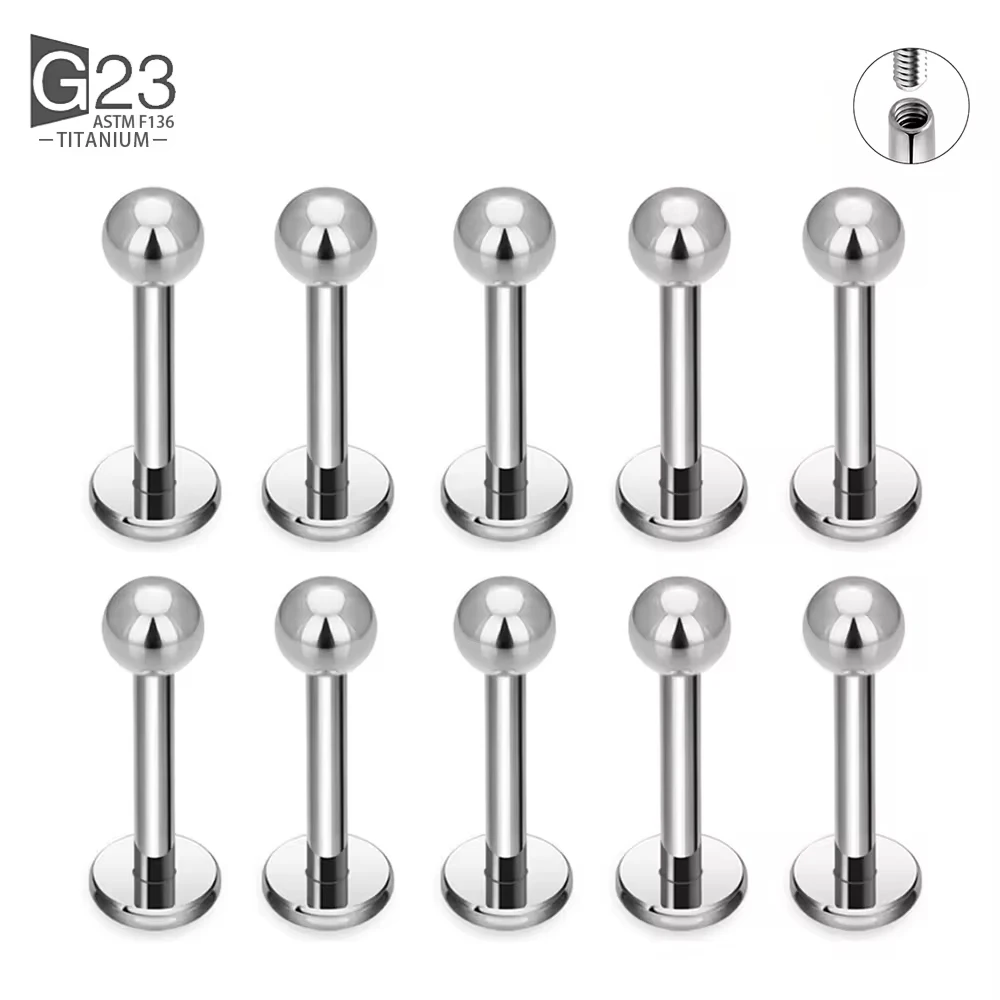 10er/50er-Set G23 Titan Labret Ohr- und Lippenstecker Schmuck mit quadratischem Zirkonia-Kristall für Knorpel, Tragus, Zungenpiercing, Gewinde-Körperschmuck