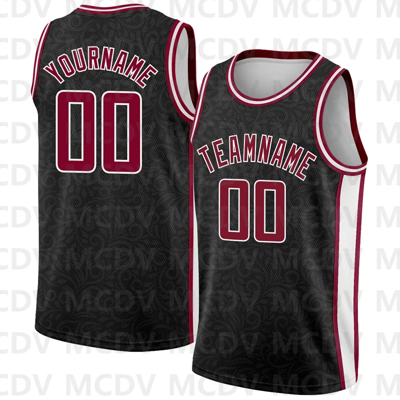 Custom Black Maroon-White Flower Authentic City Edition Basketball JerseyPersonlized Team Unisex Tops