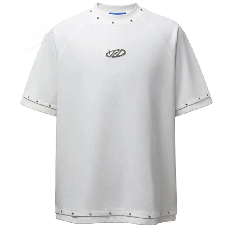 

Мужские футболки в стиле панк с заклепками и пэчворком, уличная одежда в стиле Харадзюку, хип-хоп, оверсайз, черно-белые, свободные, Y2K, топы