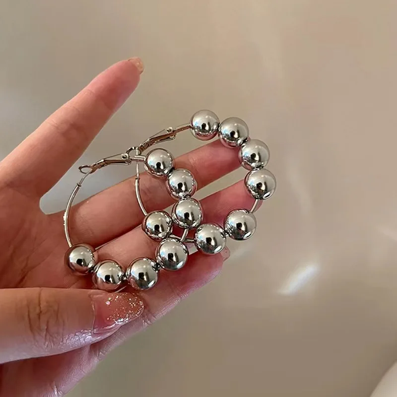 Fashion Silver Color Beads Hoop Earring Party