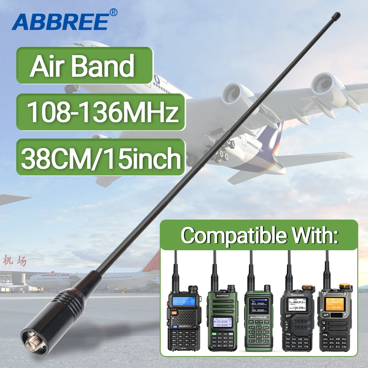 Antena extensible VHF 108-136MHz – Compatible Baofeng Quansheng