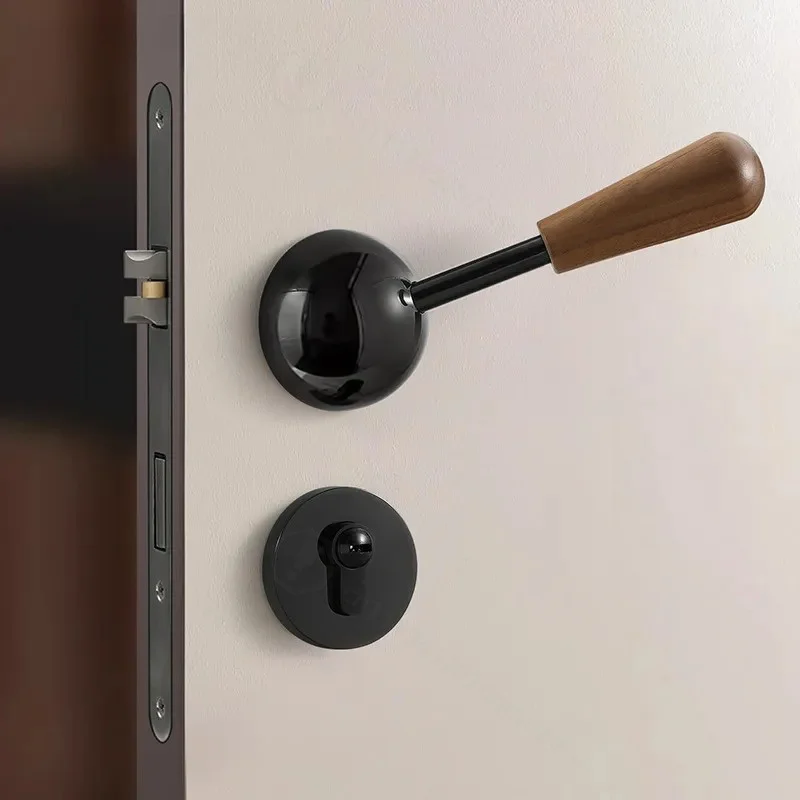 Italian Minimalist Bedroom Door Lock Indoor Magnetic Mute Room Door Lock Household Split Walnut Door Handle