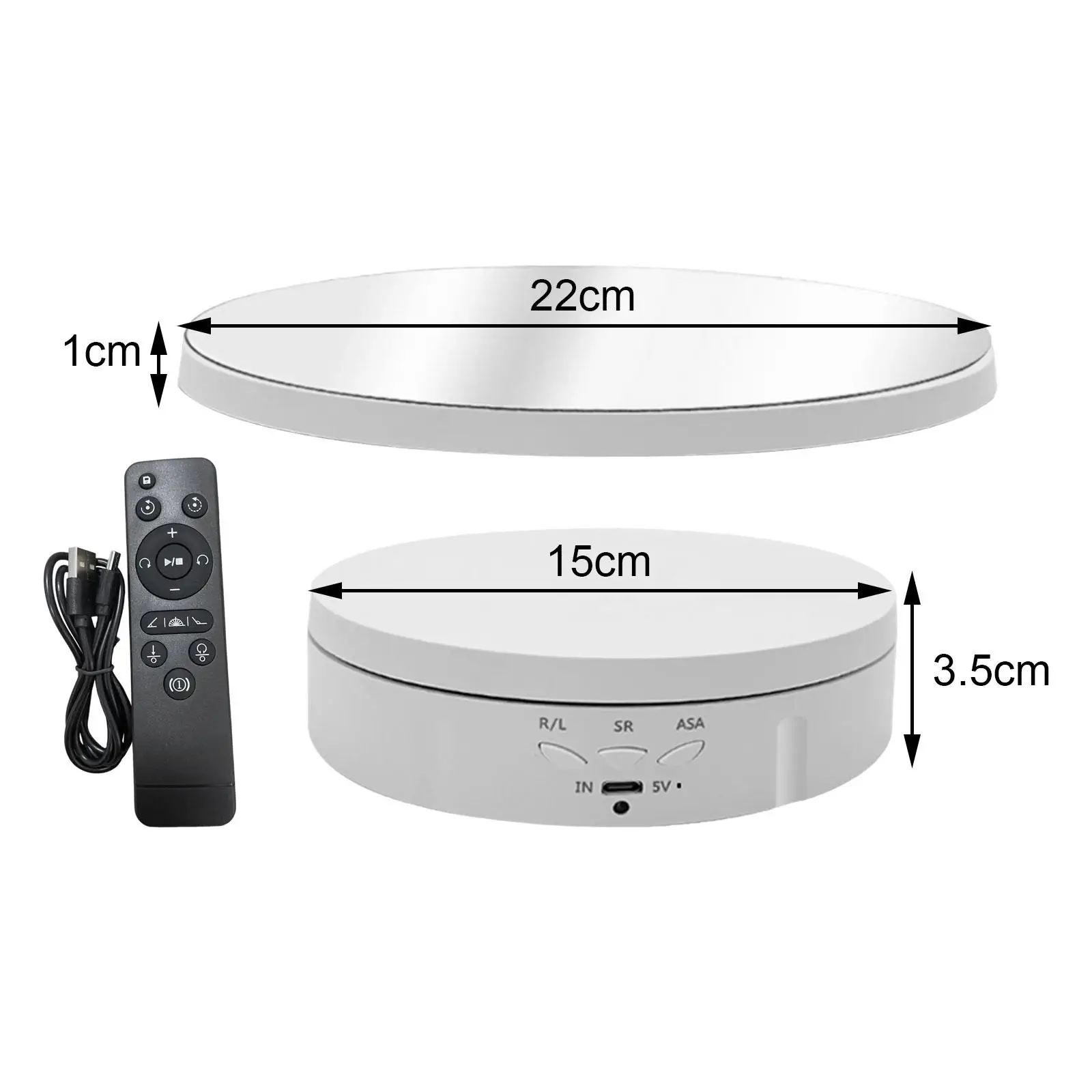 360 Degree Rotating Display Turntable with Remote Control Speed Adjustable Mirror Stand for Jewelry Watch Photo Shoot