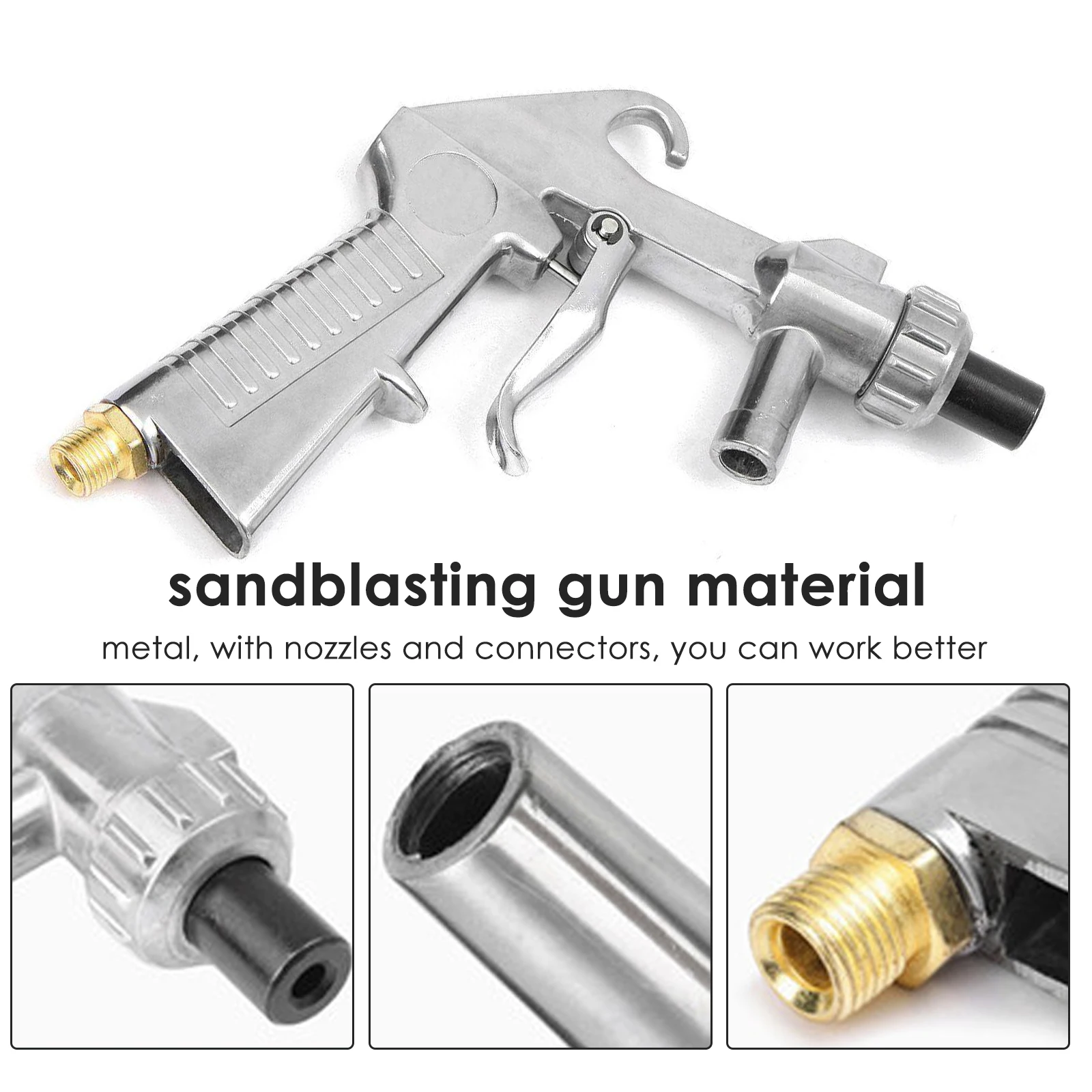 7PCS Abrasive Sand Blasting Gun Kit 1 Ceramic Nozzle 1 Steel Nozzle 1 Sand Suction Pipe Industrial Sandblaster Gun