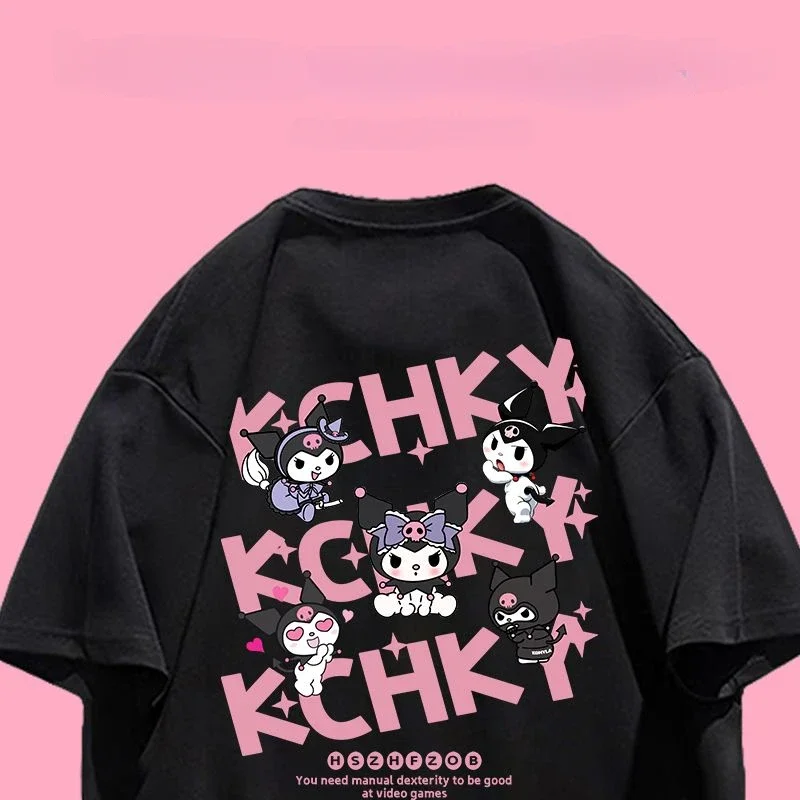 

2024 New Cosplay Anime Cartoon Kuromi 100%cotton Short Sleeves Summer New Ladies' Tops 3D Digital Print Street Trend T-shirt