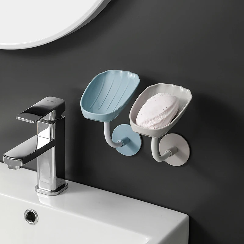 1pc Upgraded Soap Box With Drainage Double Grid Soap Rack, Wall Mounted Toilet With Cover Soap Rack, Non Perforated Soap Box