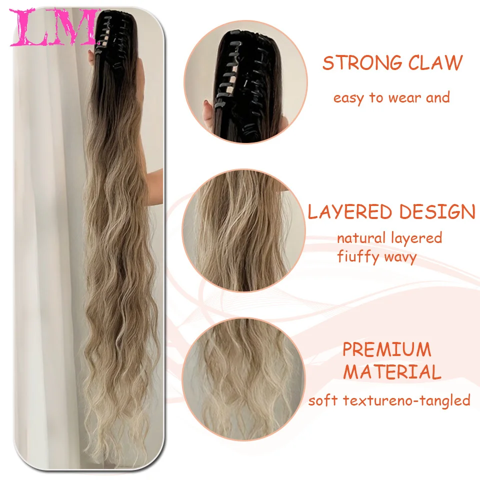 LM 32 inch claw shaped ponytail with corn whiskers and water waves for soft and natural hair