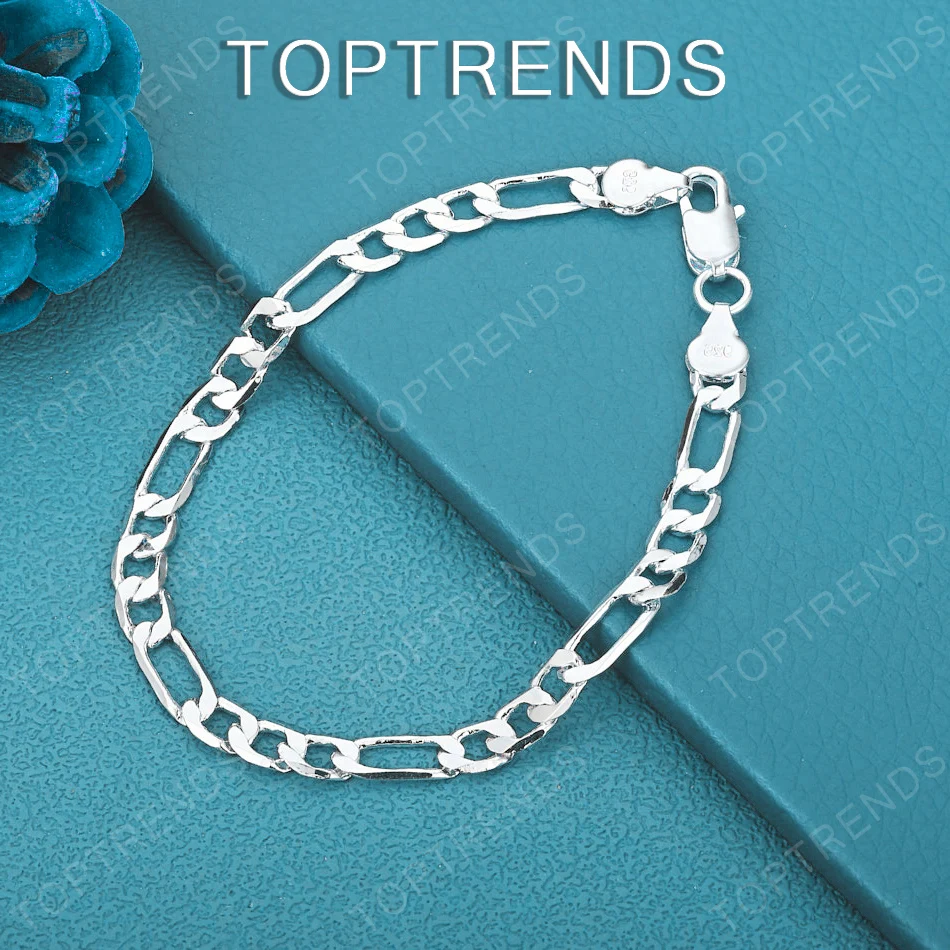 925 Sterling Silver 6mm Side Chain Geometric Bracelet Fashion Simple Jewelry For Women Birthday Wedding Party Gifts Accessories