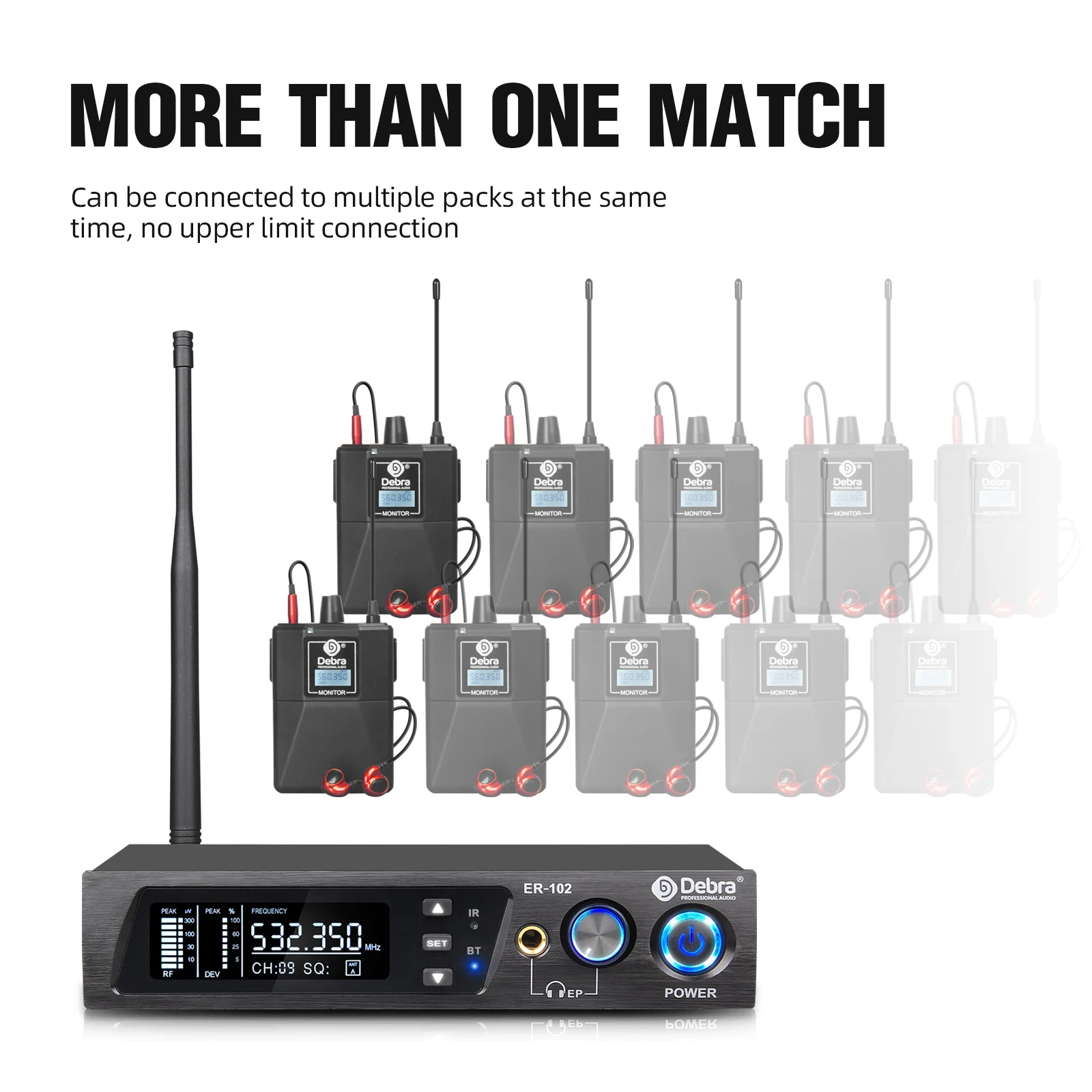 Debra ER102 UHF Wireless IEM In-Ear Monitoring System Stage Monitor Stable Effective Distance Bluetooth 5.0 For Recording,Band