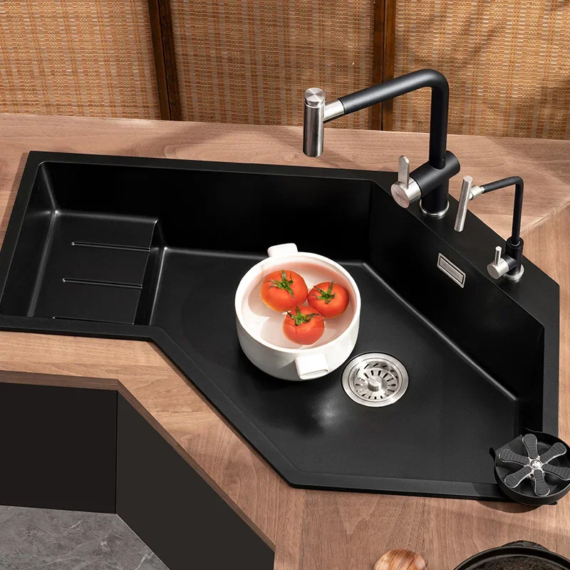 コーナーダイヤモンド型シンク、クォーツストーン大型シンク、キッチン変形野菜洗い桶、御影石食器洗いシンク