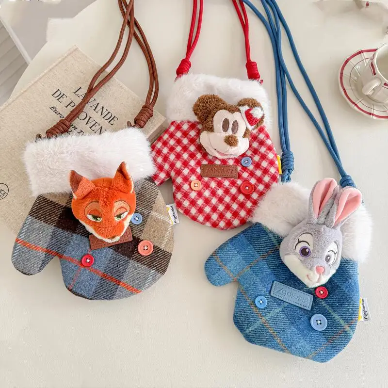 

Плюшевая сумка через плечо Kawaii Disney с Микки Маусом, креативная сумка-перчатка для хранения в стиле Зоотопии Джуди Хоппс, вместительная сумка для девочек, подарок на день рождения