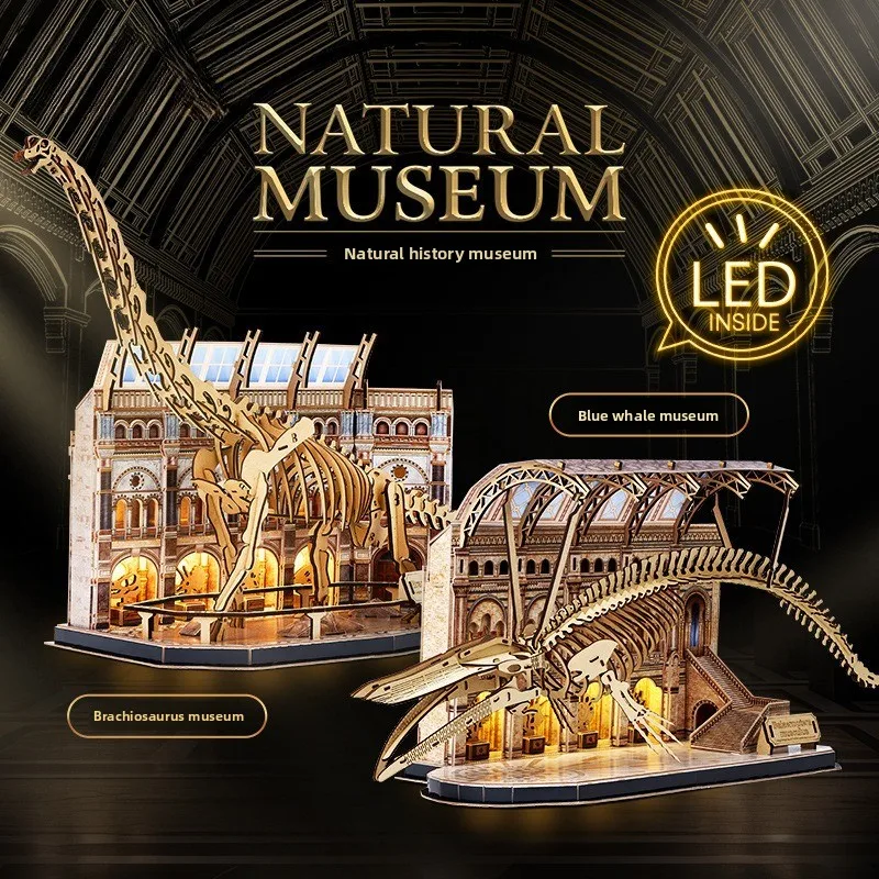 

Natural History Museum-Inspired Brachiosaurus Blue Whale Miniature Wooden Skeleton DIY Creative Desk Decor Premium Craft Model