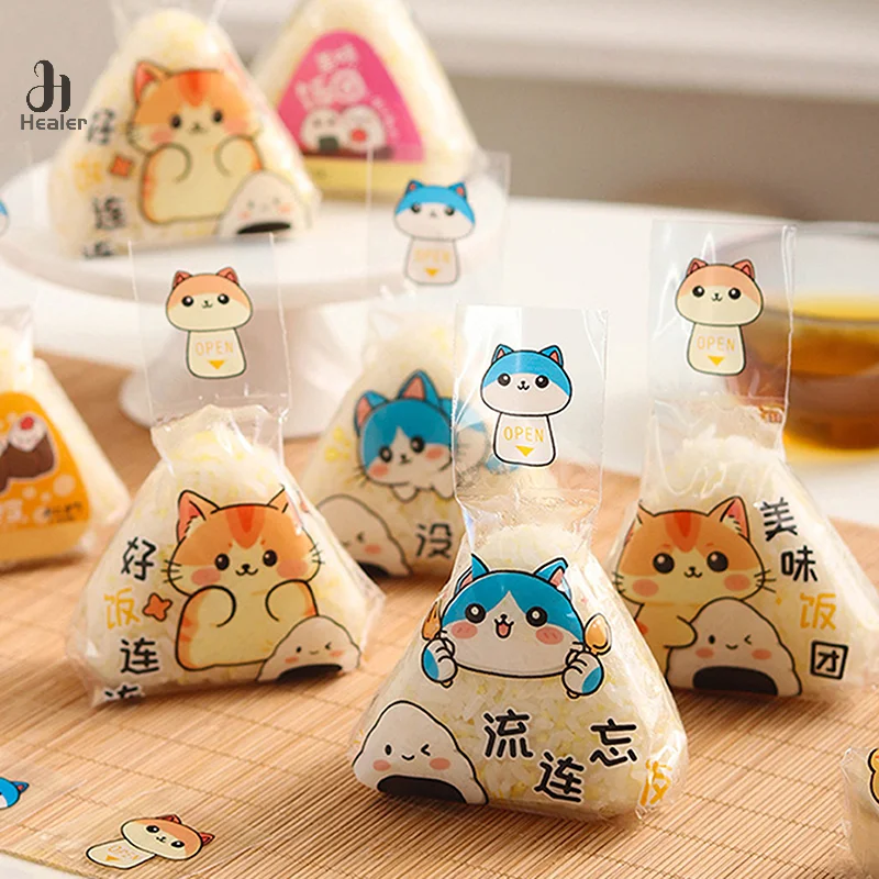 100Pcs  Lovely Cartoon Triangle Rice Ball Packing Bag Seaweed Onigiri Sushi Making Mold Tools Bento Accessories