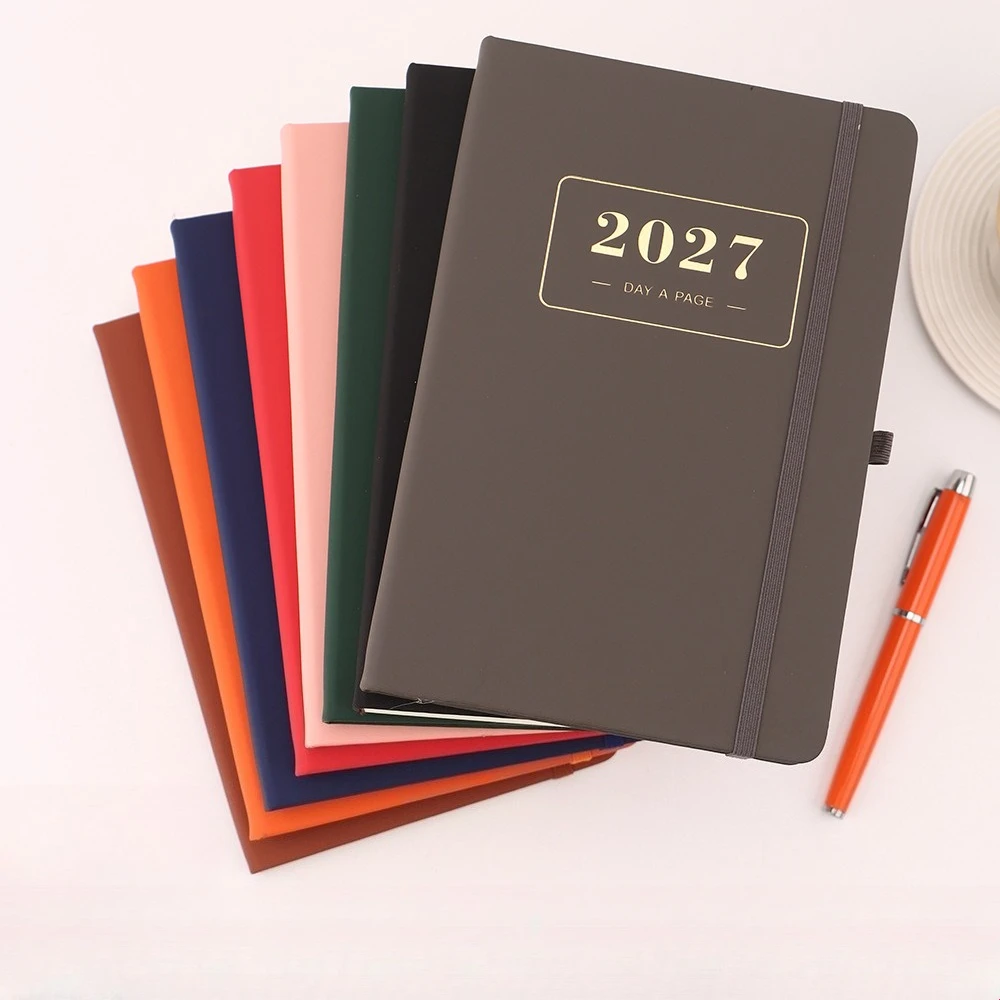 2027 A5 Planner Notebook Waterproof Elastic Band Agenda Notepad Time Management Side Pen Holder Personal Schedule Journal