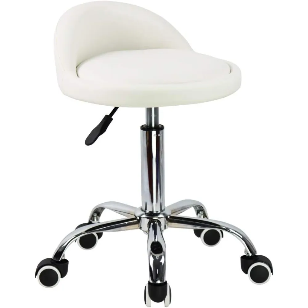 PU Leather Round Rolling Stool with Back Rest Height Adjustable Swivel Drafting Work SPA Task Chair with Wheels