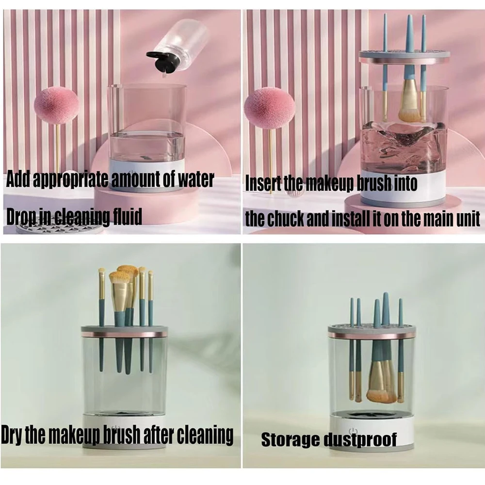 Upgraded Electric Cosmetic Brush Cleaner Automatic Spinning Makeup Brush Cleaner Fit For All Size Makeup Brush Beauty Tools Sets