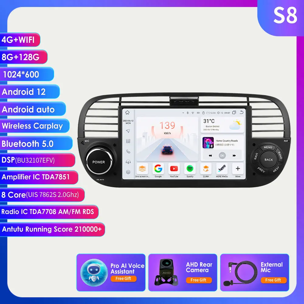 7862 1 Din Android Autoradio Speler voor FIAT 500 2007-2015 Auto Multimedia Stereo Carplay GPS Video Audio 7 inch Auto Autoradio