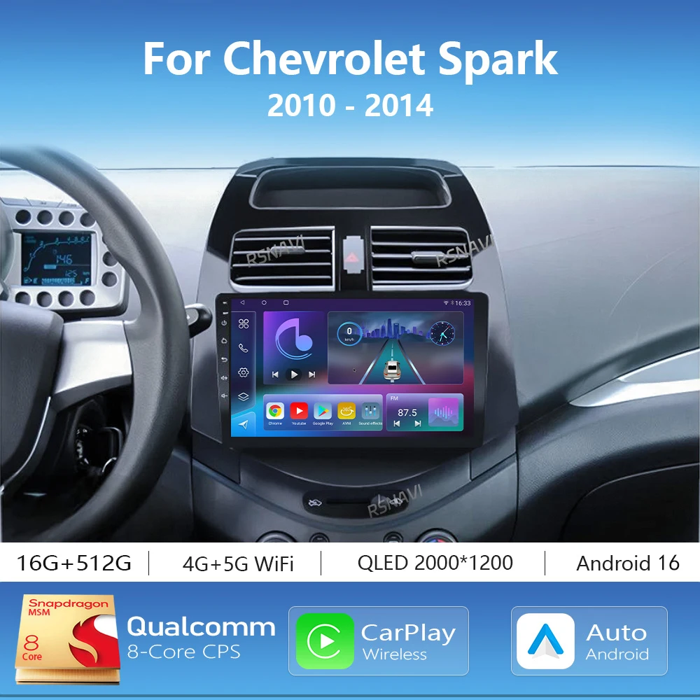 Android 16 Carplay Auto Car Radio Multimedia Player for Chevrolet Spark Beat Matiz Creative 2009 - 2016 E53 X5 M5 2din  Stereo
