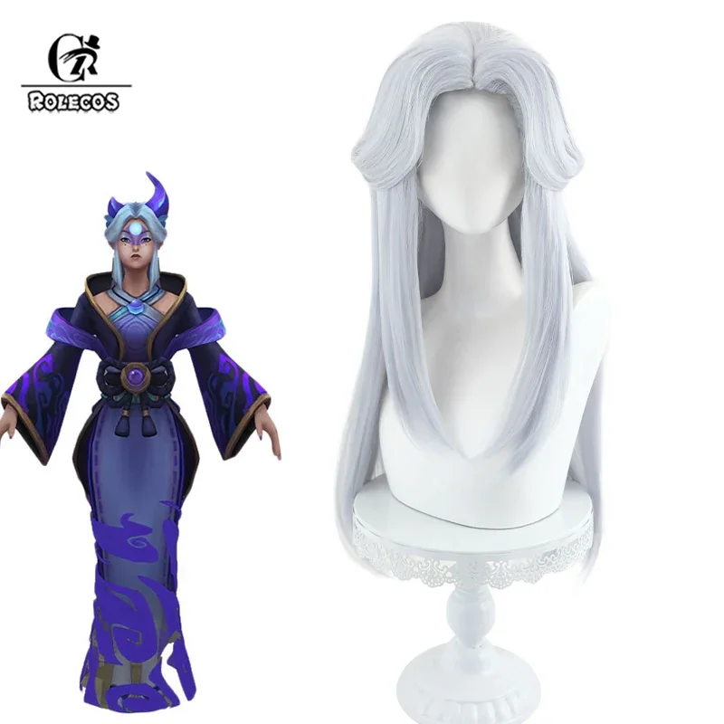 

CosplayROLECOS Synthetic Hair Game Spirit Blossom Alune Cosplay Wigs Alune Halloween 65cm Long Silver White Wig Synthetic Hair
