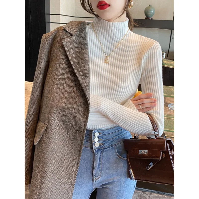 

FL Chic Autumn Winter 2025 Pullovers Women Long Sleeve Casual Turtleneck Warm Basic Sweater Knit Jumpers Solid Color Slim Tops