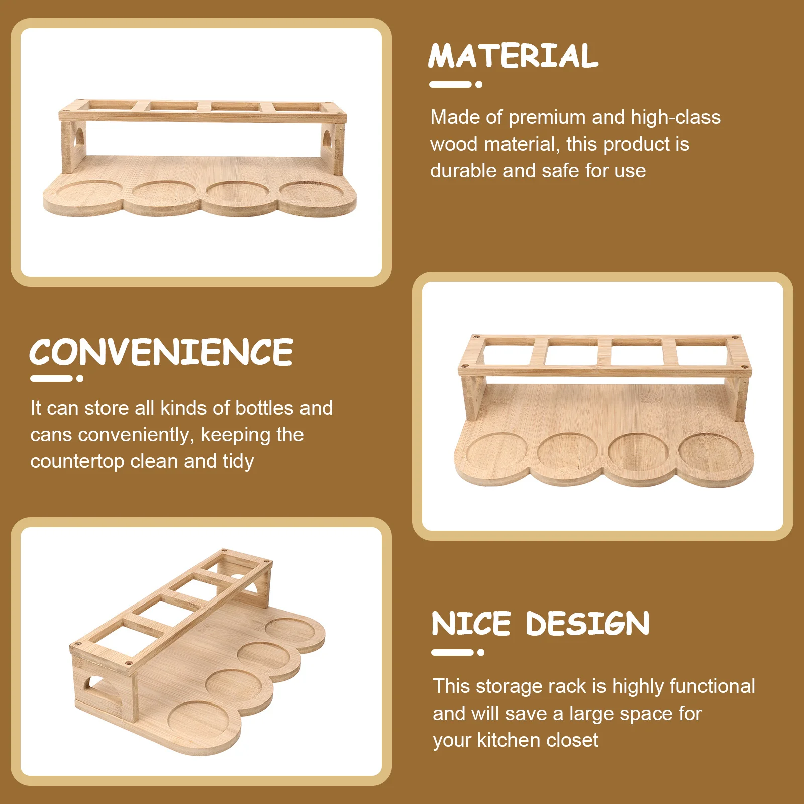 

Wooden Spice Rack Multi-Use Kitchen Storage Organizer High-Class Wood Material Save Space Countertop Tidy