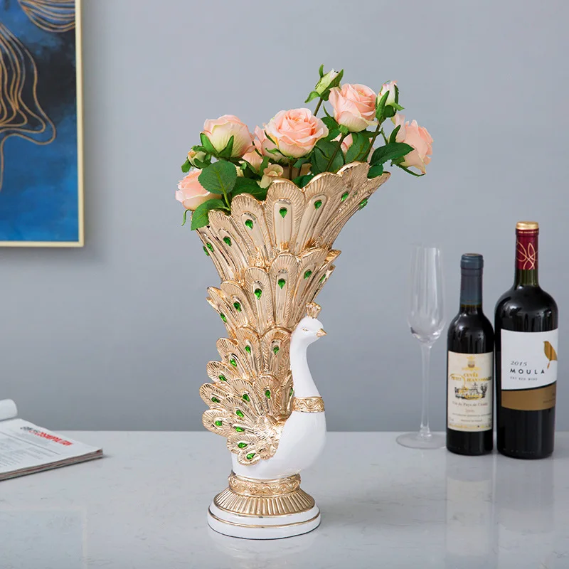 Peacock vase ornament European luxury living room TV cabinet entrance desktop decoration insert dry vase fine products