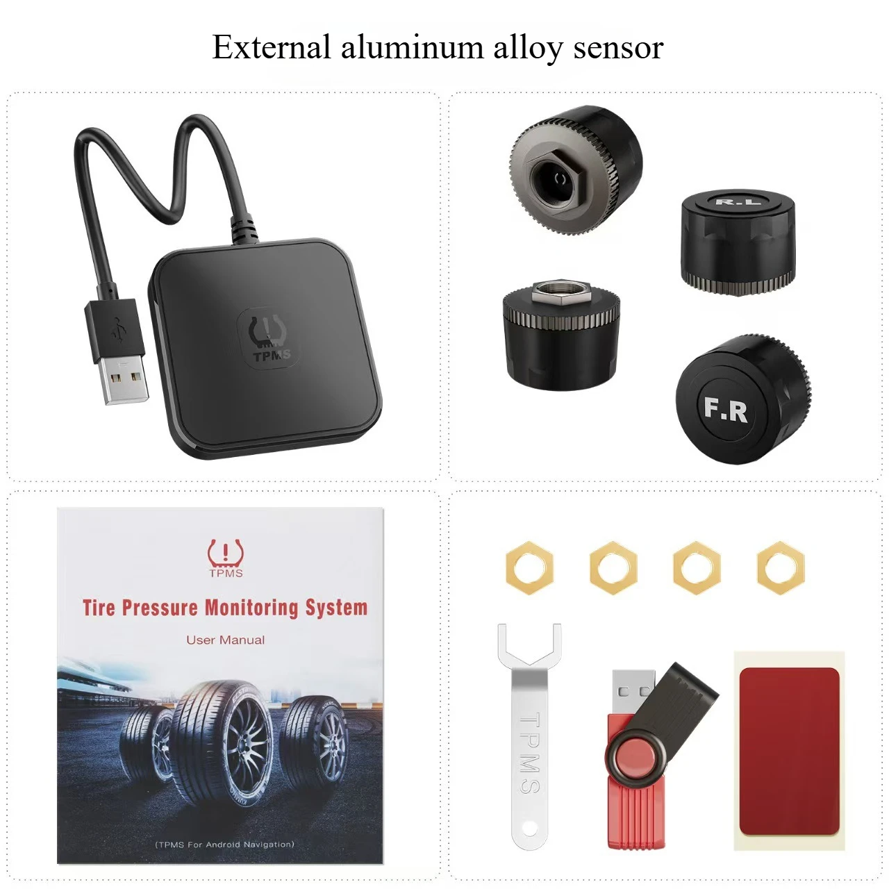 USB Android TPMS Tire Pressure Monitoring System Display Alarm System 5V Car 4 External Sensors 8Bar 116psi for universal cars