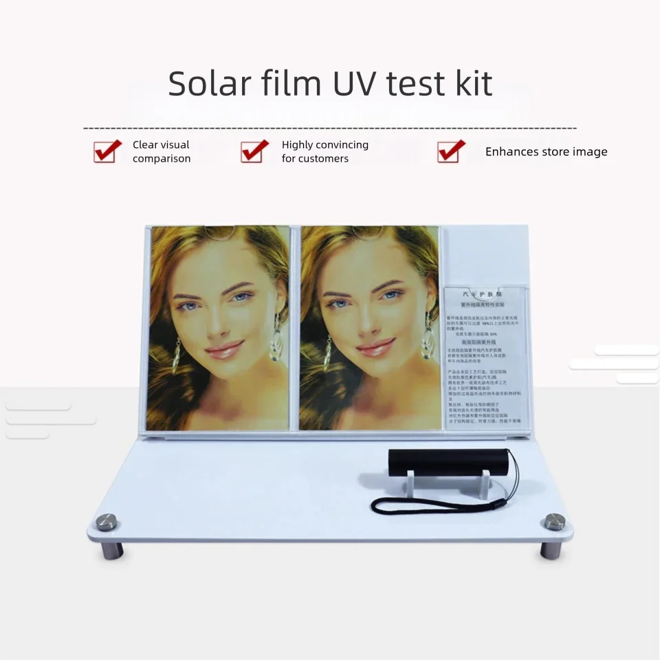 

Solar film Test Display Stand for Sun Control Film,Face-Shaped UV Detection Card &Light Sensor Tester Kit,UV Intensity Demo ST-1