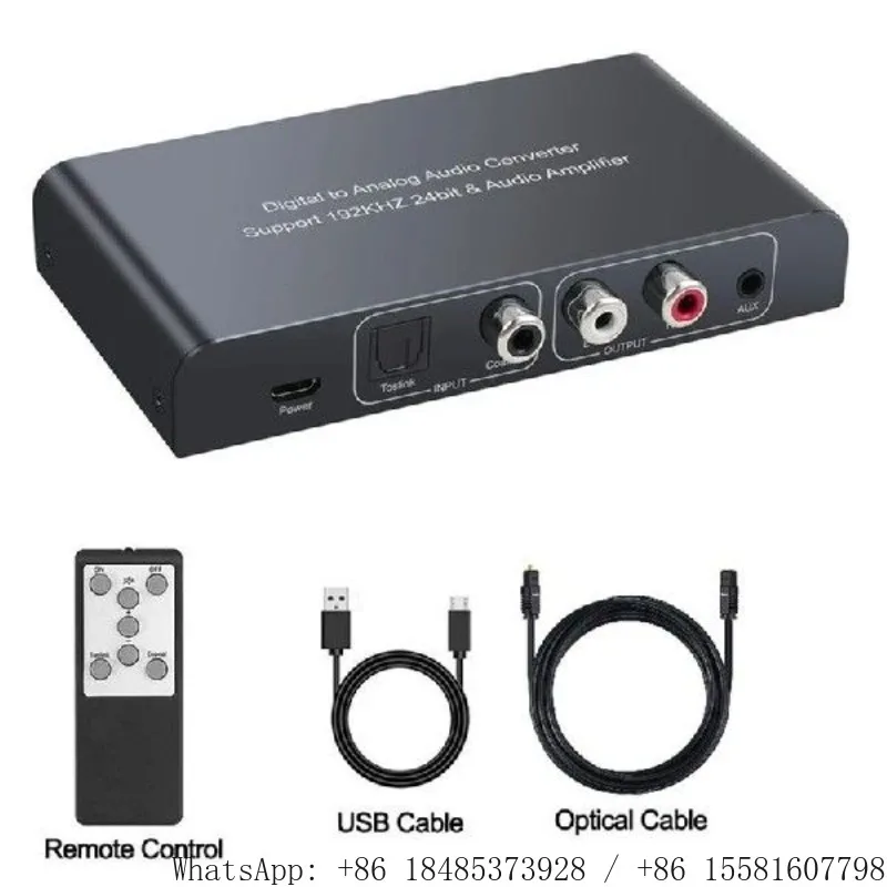 A15R DAC Digital To Analog Audio Converter with IR Remote Control 192KHz 24Bit Optical Coaxial To RCA 3.5mm AUX Adapter