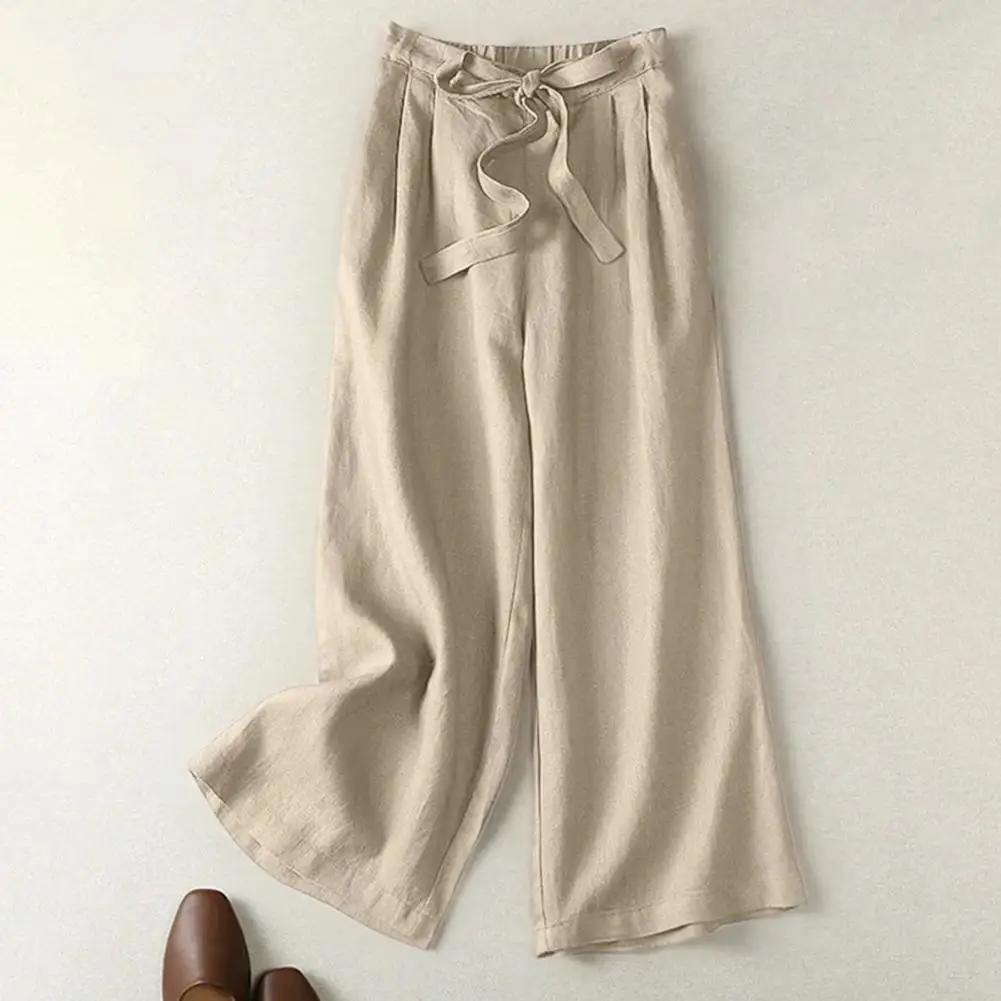 Wide-leg Trousers Wide Leg Palazzo Pants For Women High Waist Elastic Waist Pockets Solid For Work Travel Beach Or Parties Wide