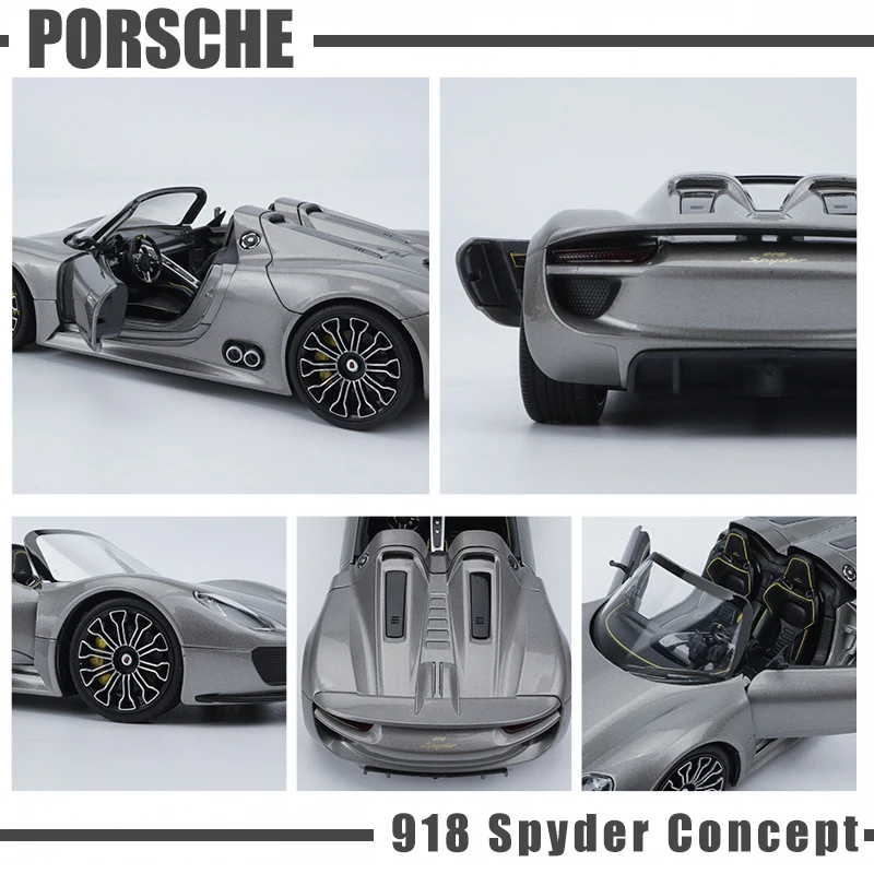 1:24 Porsche 918 Spyder yellow sports car simulation alloy car model crafts decoration collection toy tools gift