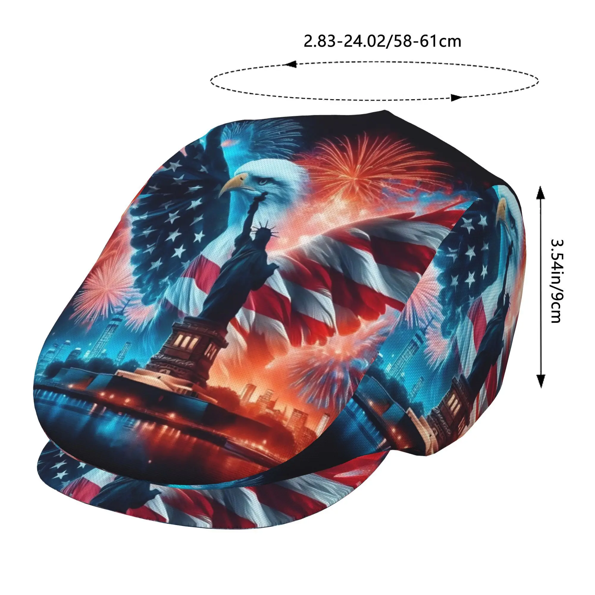 1pc American Symbols Pattern, Statue of Liberty, Eagle, Elements All-over printed beret,  newsboy cap, unisex, a must-