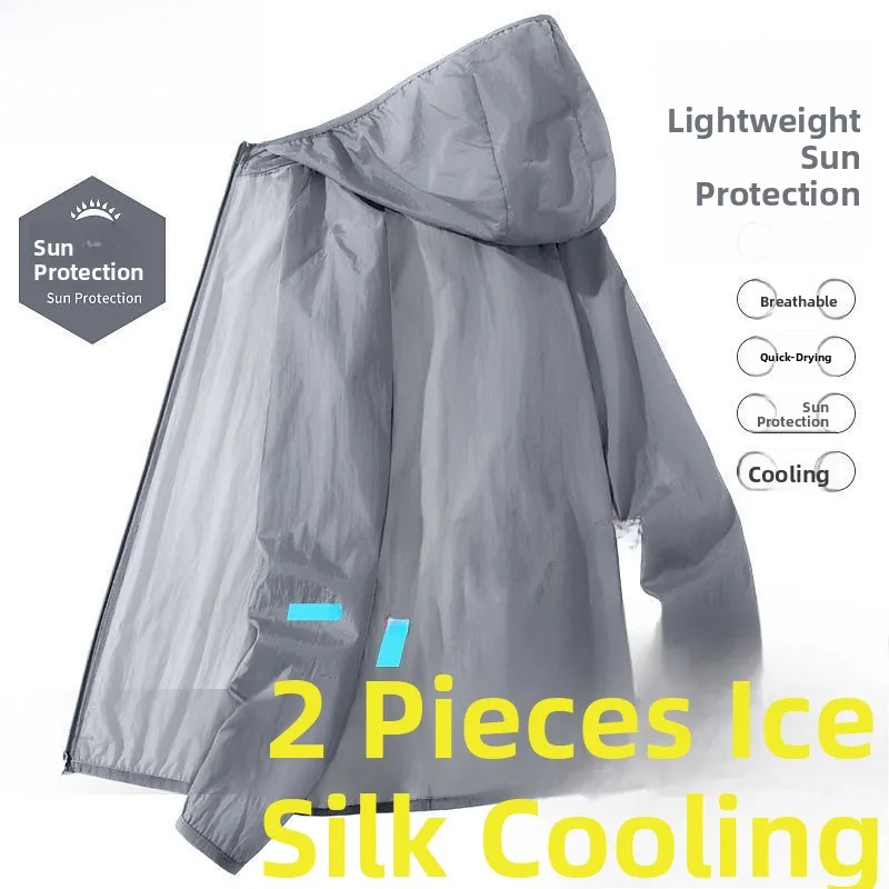 

Ультралегкая мужская летняя солнцезащитная одежда из ледяного шелка с капюшоном, быстросохнущая верхняя одежда с длинными рукавами Cool Sle L