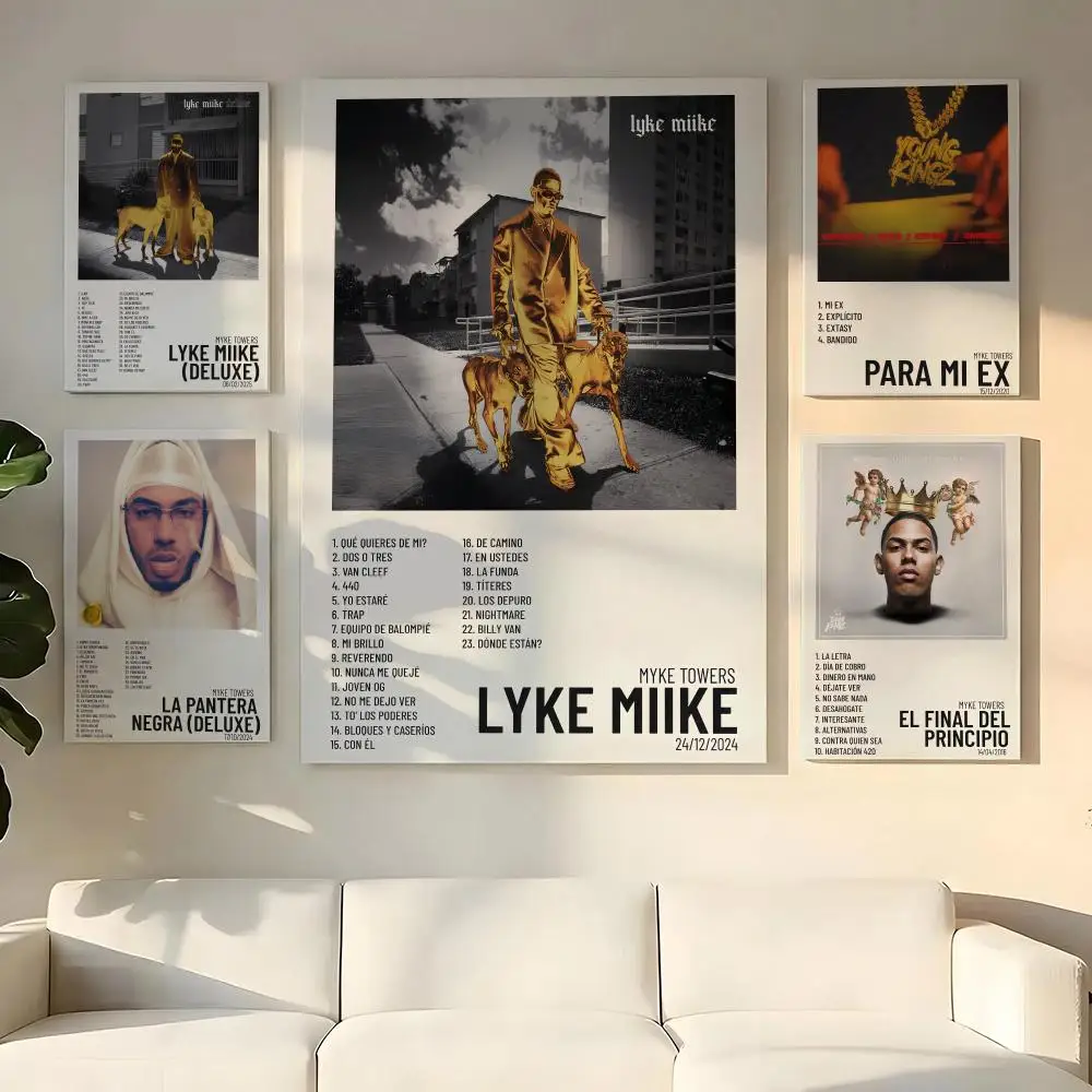 Singer M-Myke Towers Album Cover Painting Calligraphy Wooden Framed Canvas Poster Wall Art HD Waterproof Print Home Decor