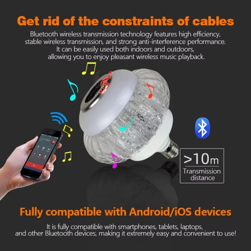 RGB الموسيقى ضوء لمبة الضوء الأبيض اللون التحكم عن بعد الغلاف الجوي ضوء لمبة مع مكبر الصوت الذكية بلوتوث E27 LED لمبات #4