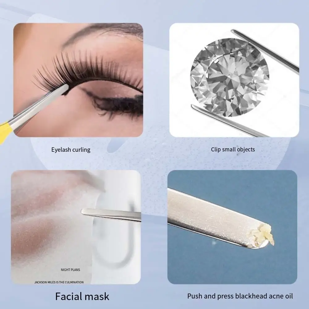 Pinzas multifuncionales de punta redonda para cejas, aplicador de pestañas postizas lisas de acero inoxidable, pinzas rectas de BeautyPrecision