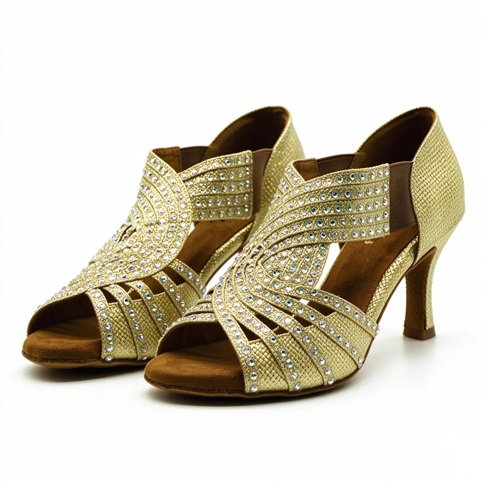 Evk Women's Gold Rhinestone Open Toe Latin Dance Shoes Girls Salsa Tango Ballroom Dance Sandals Party Cha-Cha Dancing Footwear