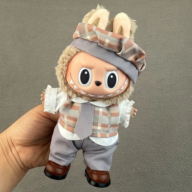Cute Labubu Bunny Doll Accessories with Knitted Clothes Rabbit Ears Hat Heart Sweater for Toy Collectors Labubu Clothes