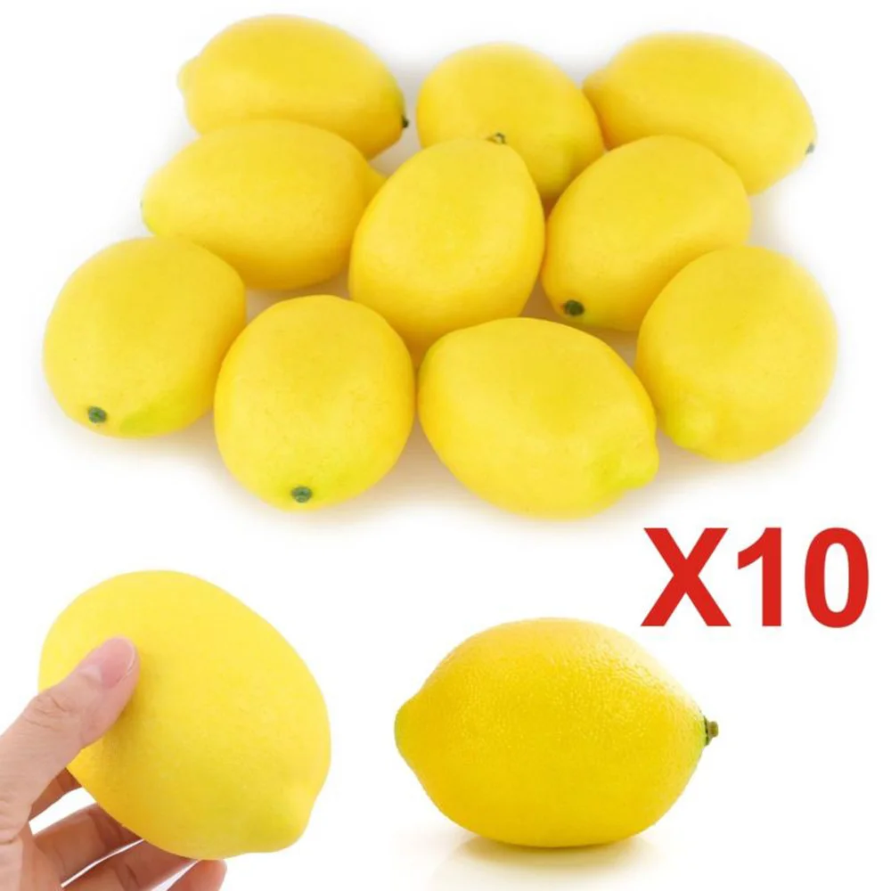 10pcs Artificial Lemons Faux Foam Lemons Simulation Fake Fruit Photography Prop For Christmas Wedding Home Kitchen Table Decor