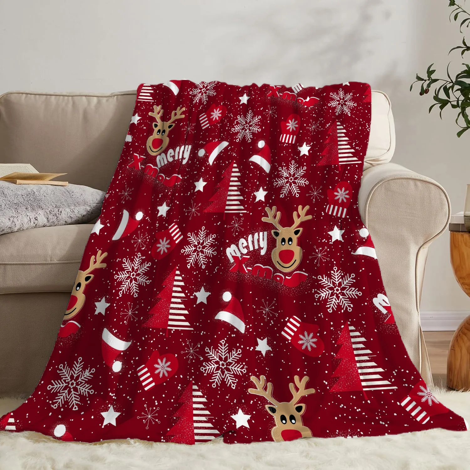 Christmas Creative Throw Flannel Print Blanket Super Soft Cozy Sofa Nap Blanket Home  Perfect Home Gift for Her