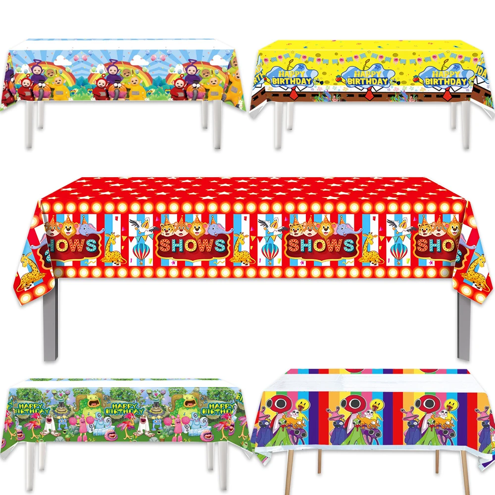 1pcs/lot Rainbow Circus Tablecloth Happy Birthday Supplies Decorations Tablecover Baby Shower christmas Plastic Tableware