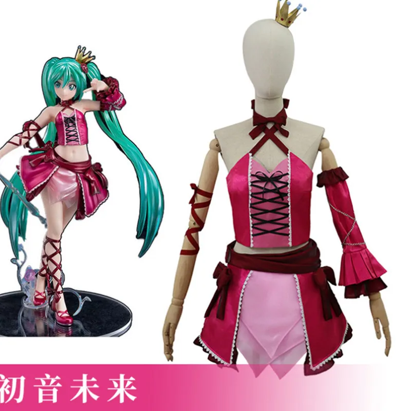 Disfraz de Cosplay de Anime Miku para mujer, vestido rojo vino, sombrero de cantante Virtual, vestidos de fiesta de Halloween