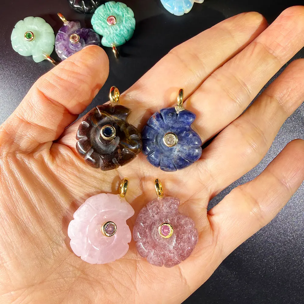 Snail Shape Natural Gem Stone Crystal Pendants for Woman Gold Color Animal Charms Amethysts Pink Quaratz Jewellery Making x462 - view 4