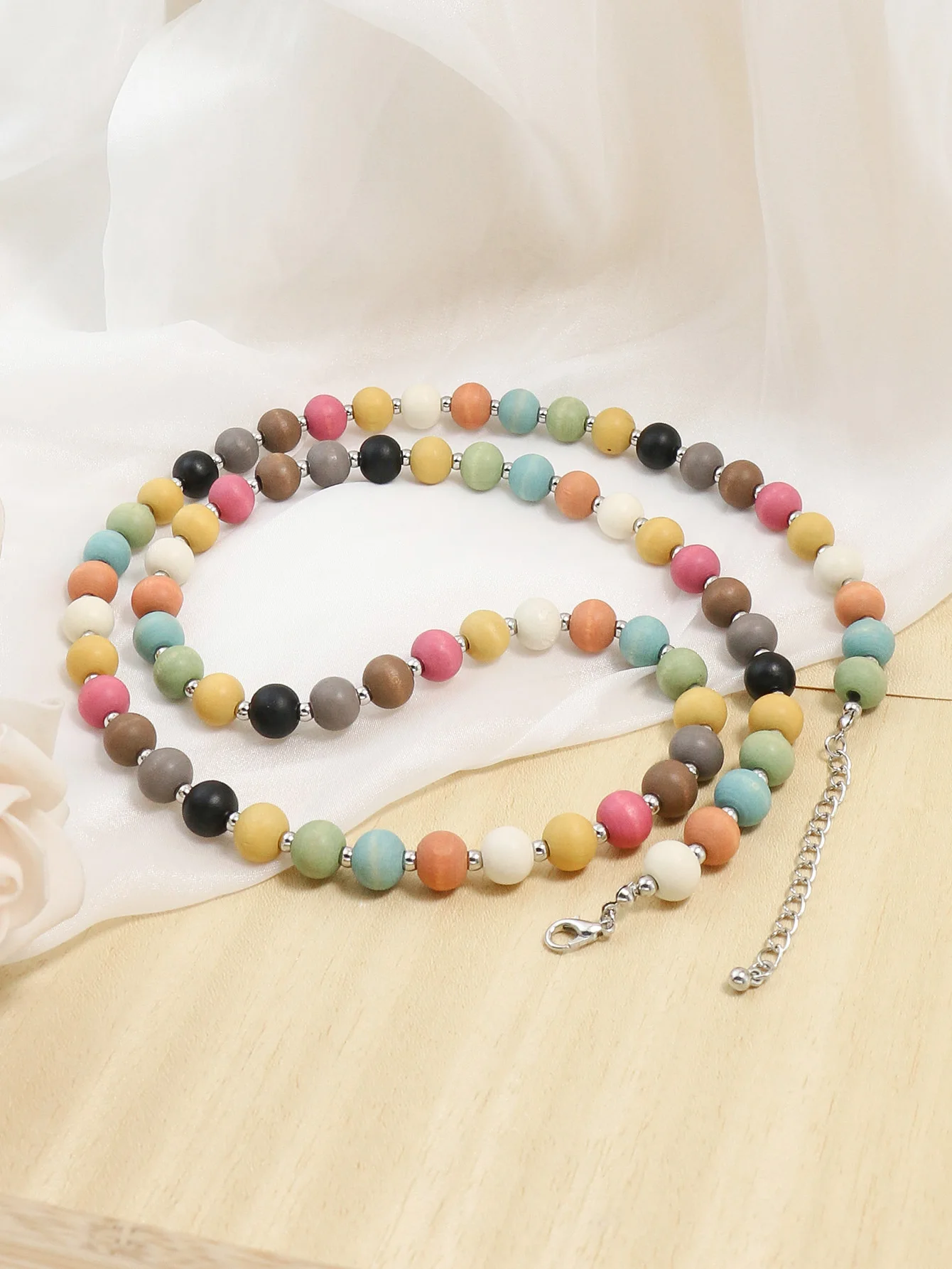 Bohemian Vintage Colorful Long Necklace Women\'s Versatile Vital Colorful Bead String Long Necklace