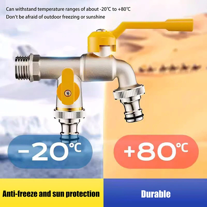 NEW Garden Hose Tap Faucet Adapter 1/2'' 3/4'' IBC Water Tank Connector With 2 Outlets Irrigation Joint Replacement Fitting
